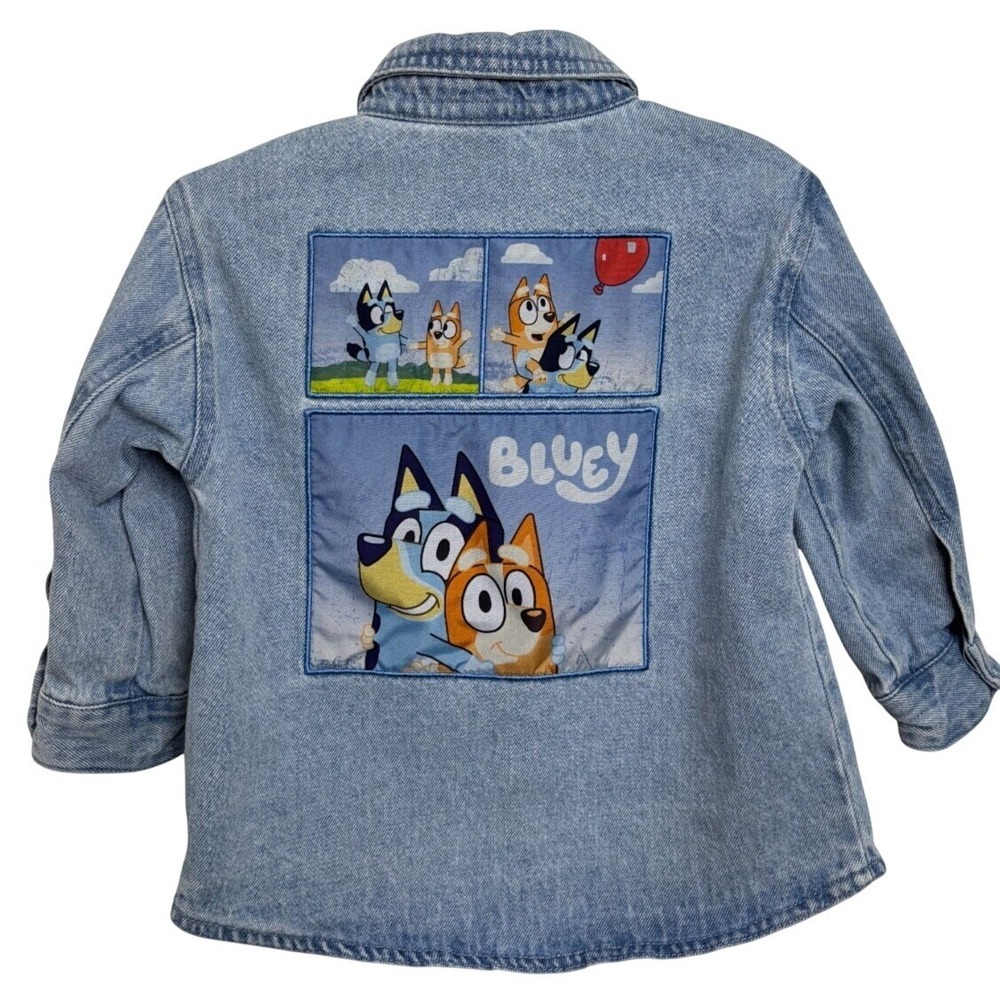 Bluey Denim Jacket Shacket Shirt Blue Embroidered Keepy Uppy 2T